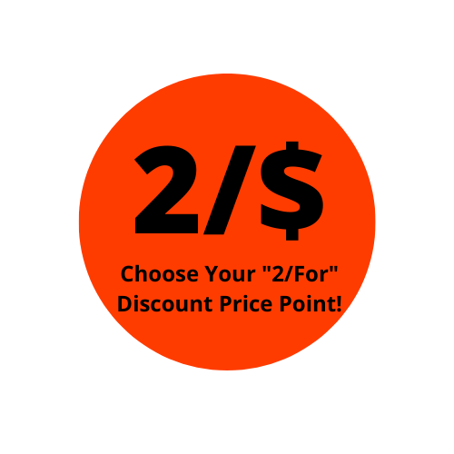"2 for $" Stickers | Br/Red 1-1/2" Circle | Self-adhesive | Offered in Rolls of 500 Labels and 1000 Labels | Choose Your Discount Price Point 
