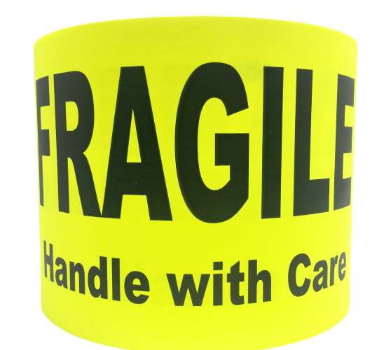 Yellow Fragile Handle with Care Stickers | 4"x6" | 250 Labels | Free Shipping!