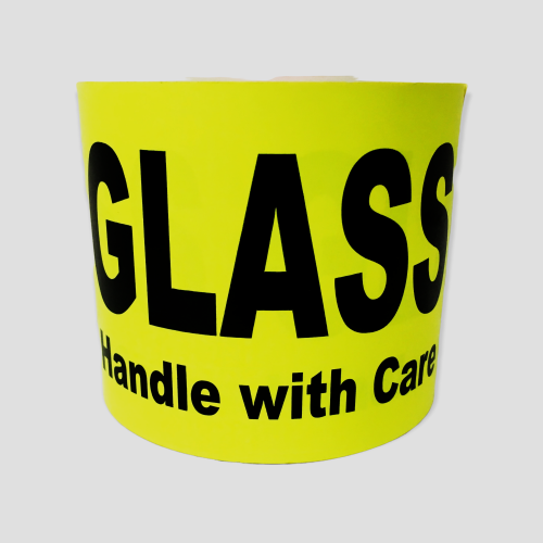 Yellow Glass Handle with Care Stickers | 4"x6" | 250 Labels | Free Shipping!