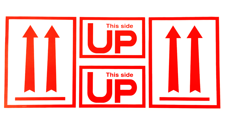 This Side Up Arrow Stickers | 4"x9" | 250 Labels | Free Shipping!