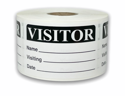 Black Visitor Stickers - Name, Visiting, Date | 2"x3" | Self-adhesive | 500 Labels 1 Roll | Free Shipping!  