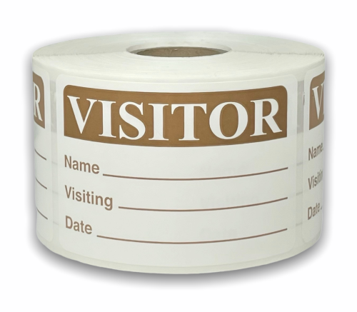 Brown Visitor Stickers - Name, Visiting, Date | 2"x3" | Self-adhesive | 500 Labels 1 Roll | Free Shipping!    