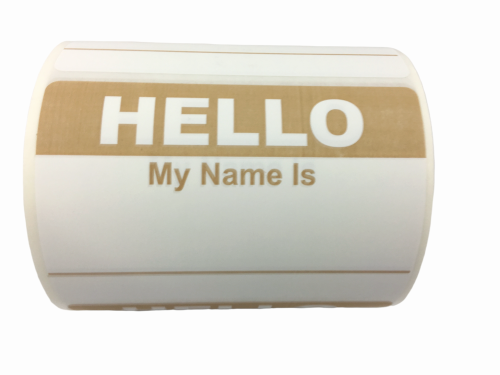 Brown Hello My Name Is Stickers | 2"x3-1/2" | Self-adhesive | Choose from Rolls of 100, 300, and 500 Labels! | Free Shipping!   