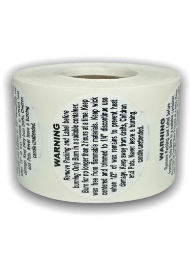 10 Roll Pack of Candle Warning Stickers | 2" Round | Self-adhesive | 300 Labels | Free Shipping!   