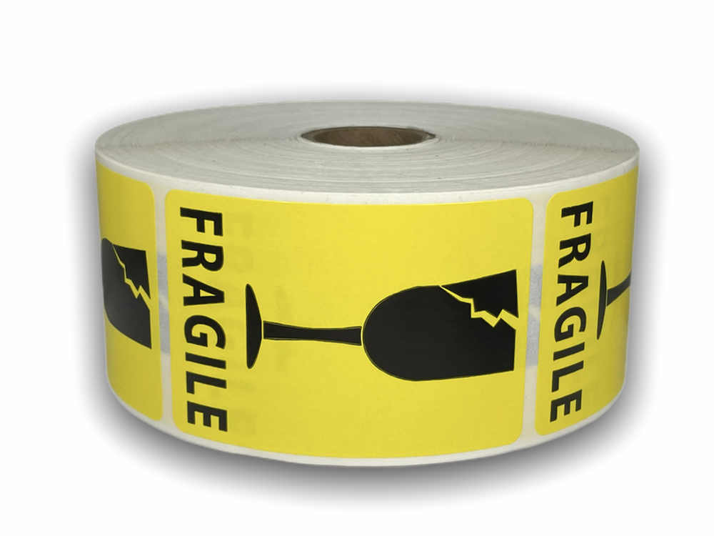 Yellow Broken Glass Fragile Stickers | 2"x3" | 500 Labels 1 Roll | Free Shipping!