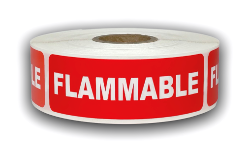 FLAMMABLE Stickers | 1" x 3" | Offered in Rolls of 500 Labels and 1000 Labels | Free Shipping!