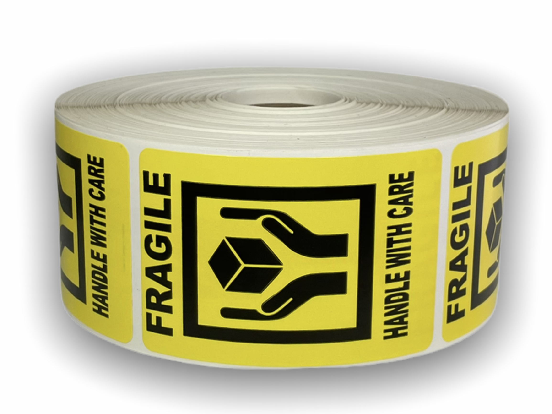 Yellow Fragile Hands Holding the Box Stickers | 2"x3" | 500 Labels 1 Roll | Free Shipping!