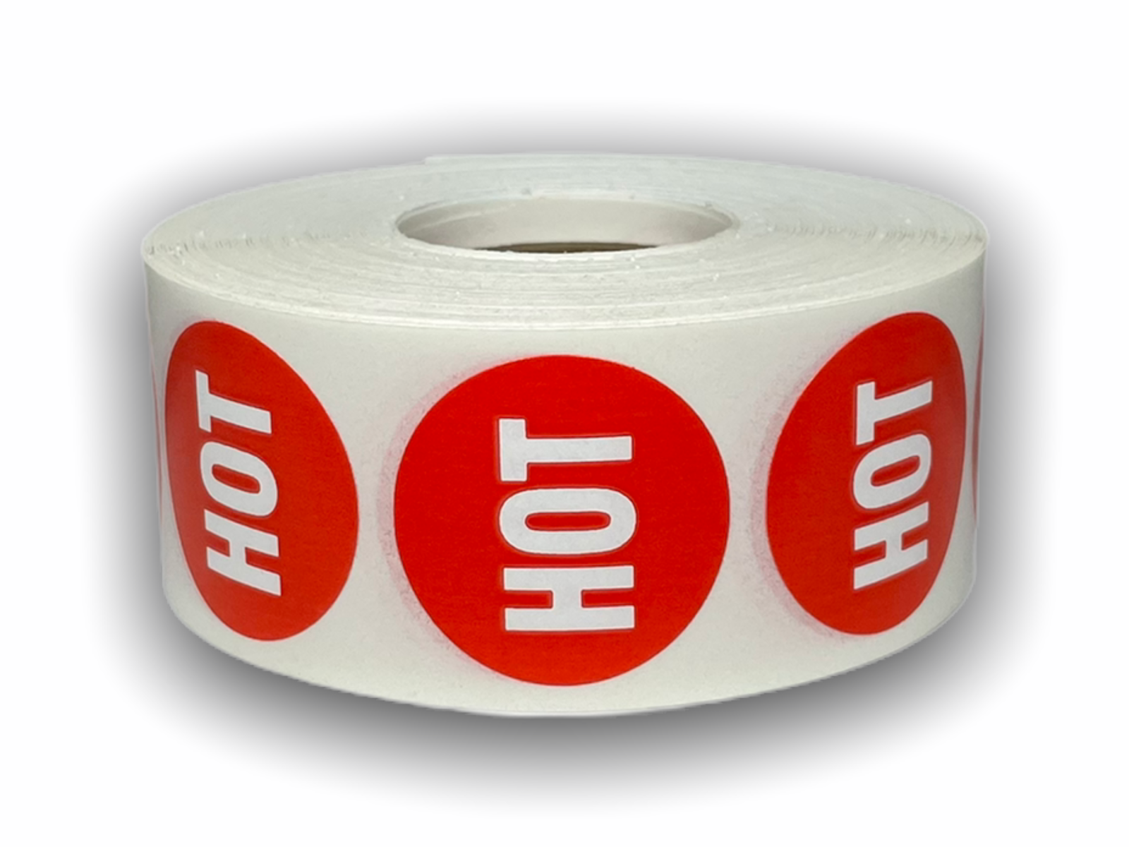 "HOT" Red/White Packaging Stickers -  1-1/8" Round 1000 Labels Per Roll    