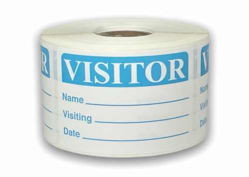 Lite Blue Visitor Stickers - Name, Visiting, Date | 2"x3" | Self-adhesive | 500 Labels 1 Roll | Free Shipping!    