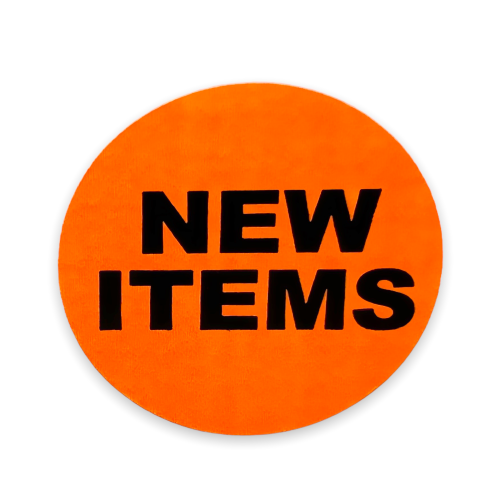 NEW ITEMS Stickers | 1.5" Orange Circle | Self-adhesive | Offered in Rolls of 500 and 1000 | Free Shipping!