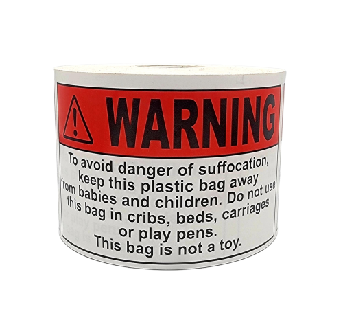 Warning of Suffocation...This Bag Is Not A Toy Stickers | 3"x5" | 250 Labels  | Free Shipping! 