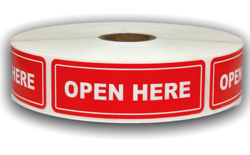 Open Here Stickers - 1"x3", 500 Labels 