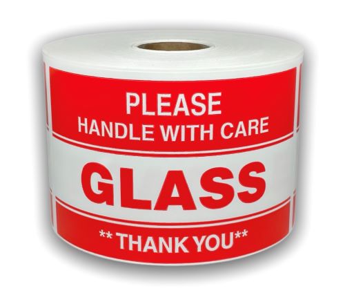 Please Glass Handle with Care Stickers | 3"x5" | 250 Labels | Free Shipping!