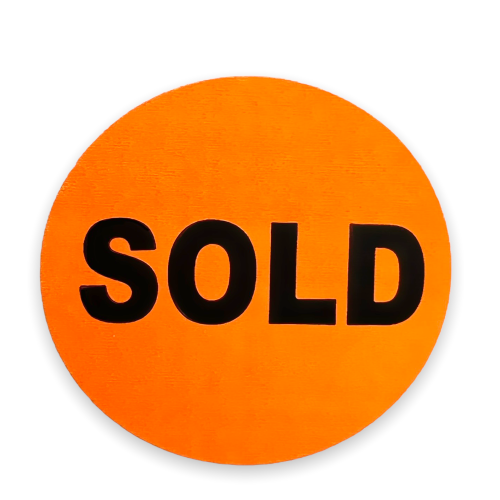 SOLD Stickers | 1.5" Orange Circle | Self-adhesive | Offered in Rolls of 500 and 1000 | Free Shipping!