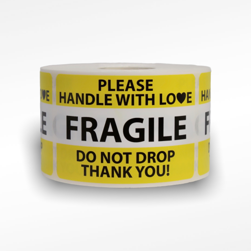 Yellow Please Handle with Love - Fragile Do Not Drop - Thank you Stickers | 2"x3" | 500 Labels 1 Roll | Free Shipping! 