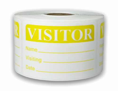 Yellow Visitor Stickers - Name, Visiting, Date | 2"x3" | Self-adhesive | 500 Labels 1 Roll | Free Shipping!   