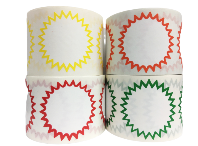 Choose Your Border Color! | 2" Starburst Labels | Self-adhesive | 300 Labels Per Roll | Free Shipping!