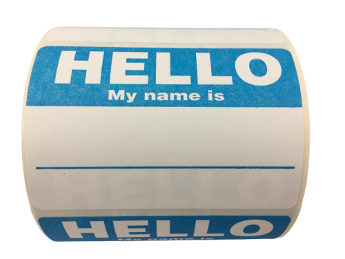 Pressure Sensitive Peel and Stick Badges 100 per Box Hello My Name is 3.5 x 2.25 Inches Blue 