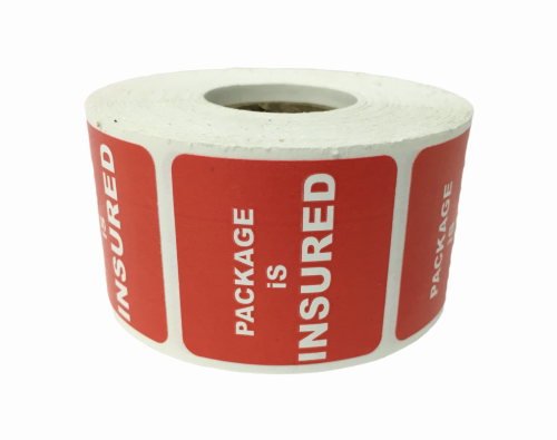 PACKAGE IS INSURED Stickers | 1.5"x1.5" Red | Self-adhesive | 300 Labels 1 Roll | Free Shipping!  