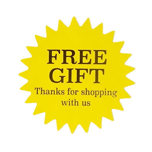 Free Gift - Thank You for Shopping with Us Labels | Yellow 2" Starburst Stickers | Self-adhesive | 300 Labels Per Roll | Free Shipping!    