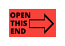 OPEN THIS END with Arrow | 3"x5" Red Stickers | 250 Labels Per Roll | Free Shipping!