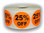  25% OFF Stickers | 1-1/2" Br/Orange Circle Label | Easy to Peel & Apply | Offered in Rolls of 500 Labels and 1000 Labels 