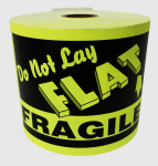 Yellow Fragile Do Not Lay Flat Stickers | 4"x6" | 250 Labels | Free Shipping!