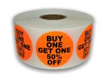 BUY ONE GET ONE 50% OFF Stickers | 1.5" Orange Circle | Self-adhesive | Offered in Rolls of 500 and 1000 | Free Shipping!