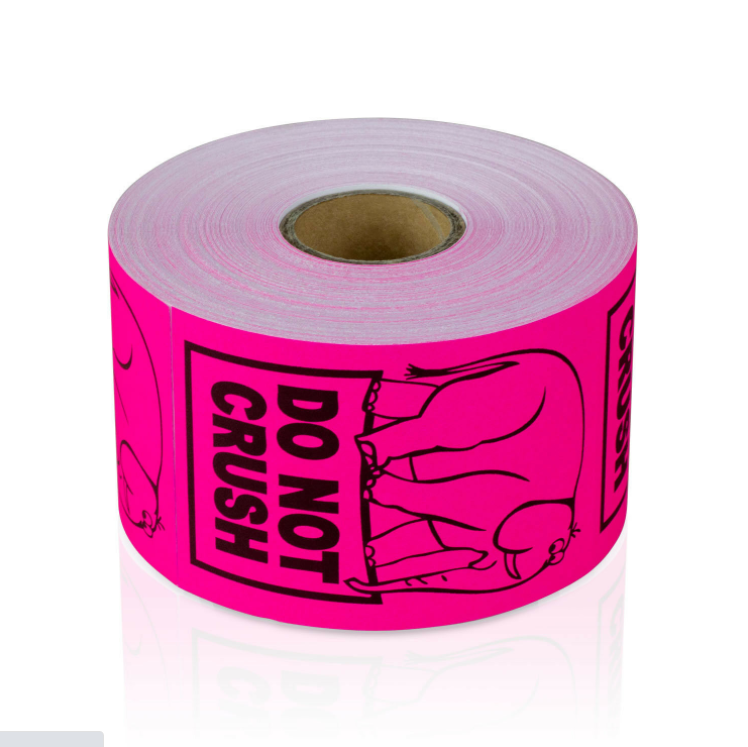 Pink Elephant Do Not Crush Stickers | 2"x3" | 500 Labels 1 Roll | Free Shipping!