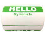 Green Hello My Name Is Stickers | 2"x3-1/2" | Self-adhesive | Choose from Rolls of 100, 300, and 500 Labels! | Free Shipping!   