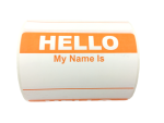 Orange Hello My Name Is Stickers | 2"x3-1/2" | Self-adhesive | Choose from Rolls of 100, 300, and 500 Labels! | Free Shipping!    