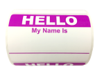 Purple Hello My Name Is Stickers | 2"x3-1/2" | Self-adhesive | Choose from Rolls of 100, 300, and 500 Labels! | Free Shipping!     
